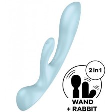 Двусторонний вибратор с клиторальным стимулятором Satisfyer Triple Oh Blue