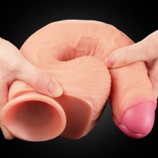 Большой фаллос на присоске с мошонкой Dual Layered Silicone Cock 28 см