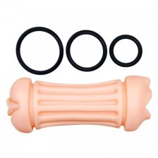 Телесный двусторонний мастурбатор Nancy - ротик и вагина