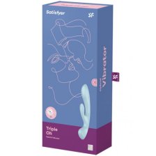 Двусторонний вибратор с клиторальным стимулятором Satisfyer Triple Oh Blue