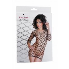 Платье бесшовное с рукавами, из крупной сетки, черное-S/L