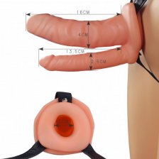 Фаллопротез для двойного проникновения Unisex Hollow Double с вибрацией