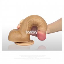 Фаллоимитатор на присоске с мошонкой телесный 8'' Dual-Layered Silicone Dildo