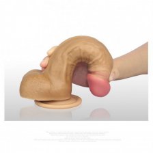 Фаллоимитатор на присоске с мошонкой мулат 8'' Dual-Layered Silicone Dildo