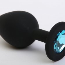 Пробка силиконовая черная с голубым стразом Medium