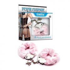 Розовые металлические наручники с мехом Fetish Pleasure