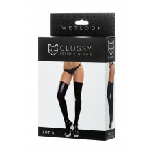 Чулки Glossy из материала Wetlook, черный, S