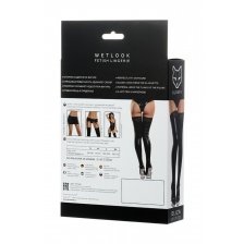 Чулки Glossy из материала Wetlook со вставкой из кружева, черный, S