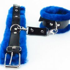 Синие наручники с мехом BDSM Light