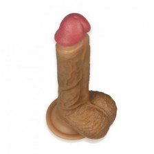 Фаллос на присоске с мошонкой 8.5 Dual-layered Silicone Dildo мулат
