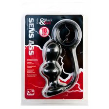 Анальная втулка TOYFA Black&Red с эрекционным кольцом, силиконовая, черная, 10 см