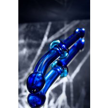 Двусторонний фаллоимитатор Sexus Glass, стекло, синий, 25 см