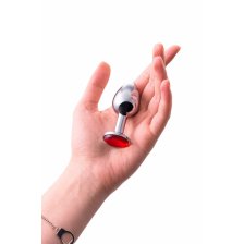 Анальная втулка Metal by TOYFA, металл, серебристая, с рубиновым кристаллом, 7,5 см, Ø 3 см, 145 г