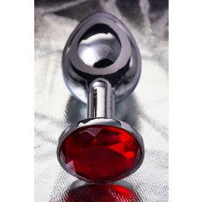 Анальная втулка Metal by TOYFA, металл, серебристая, с рубиновым кристаллом, 7,5 см, Ø 3 см, 145 г