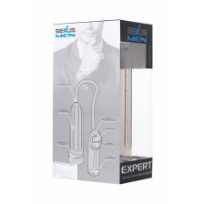 Помпа для пениса Sexus Men Expert, полуавтоматическая, с манометром, ABS пластик, чёрная, 27 см, Ø 7 см
