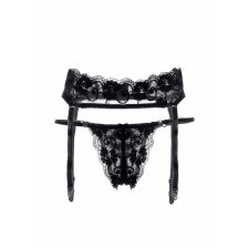 Комплект Erolanta Lingerie Collection: пояс для чулок и стринги кружевные, черные (50-52)