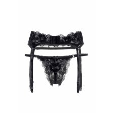 Комплект Erolanta Lingerie Collection: пояс для чулок и стринги кружевные, черные (50-52)