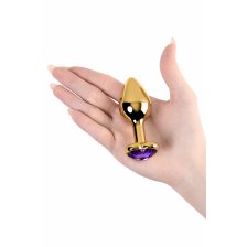 Анальная втулка Metal by TOYFA, металл, золотистая, с кристаллом цвета аметист, 8 см, Ø 3 см, 165 г