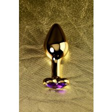 Анальная втулка Metal by TOYFA, металл, золотистая, с кристаллом цвета аметист, 8 см, Ø 3 см, 165 г
