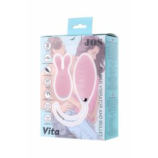 Виброяйцо и вибронасадка на палец JOS VITA, силикон, пудровые, 8,5 и 8 см