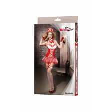 Костюм медсестры Candy Girl Gesabelle (платье, перчатки, стринги, чулки, чокер, головной убор, банты),красно-белый, OS