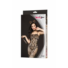 Костюм кошки Candy Girl Kandi (костюм-сетка, топ, трусы с хвостом, чокер, головной убор),черно-леопардовый, OS