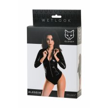 Боди Glossy Alessia из материала Wetlook на молнии, черный, S