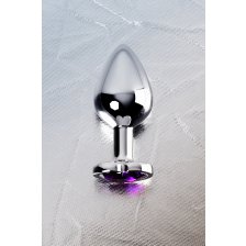 Анальный страз Metal by TOYFA, металл, серебристый, с кристаллом цвета аметист, 8 см, Ø 3,4 см, 85 г