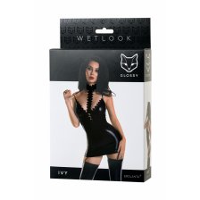 Платье с чокером Glossy Ivy из материала Wetlook, черное, M