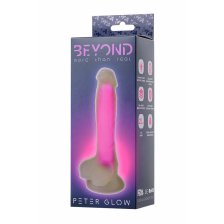 Фаллоимитатор, светящийся в темноте, Beyond by Toyfa, Peter Glow, силикон, прозрачно-розовый, 16,5 см