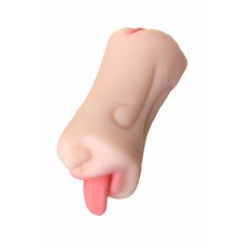 Мастурбатор реалистичный TOYFA Juicy Pussy Fruity Tongue, рот и вагина, SoftSkin, телесный,19 см