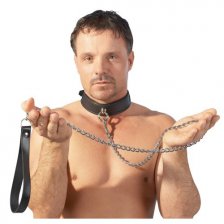 Поводок-цепочка с кожаной ручкой Leather Leash