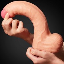 Большой фаллос на присоске с мошонкой Dual Layered Silicone Cock 28 см