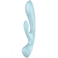 Двусторонний вибратор с клиторальным стимулятором Satisfyer Triple Oh Blue