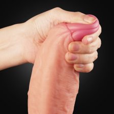 Большой фаллос на присоске с мошонкой Dual Layered Silicone Cock 28 см