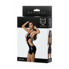 Платье Glossy из материала Wetlook с красной шнуровкой, черный, L