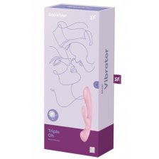 Двусторонний вибратор с клиторальным стимулятором Satisfyer Triple Oh Pink