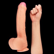 Большой фаллос на присоске с мошонкой Dual Layered Silicone Cock 28 см