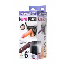 Реалистичный страпон на креплении UNI strap 6" с вибрацией, с 2 насадками
